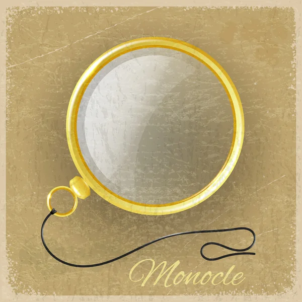 Monocle in oro antico su sfondo grunge — Vettoriale Stock