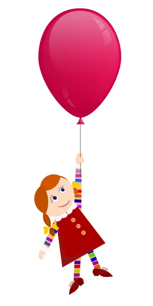 Rudowłosa dziewczyna latająca na balonie — Wektor stockowy