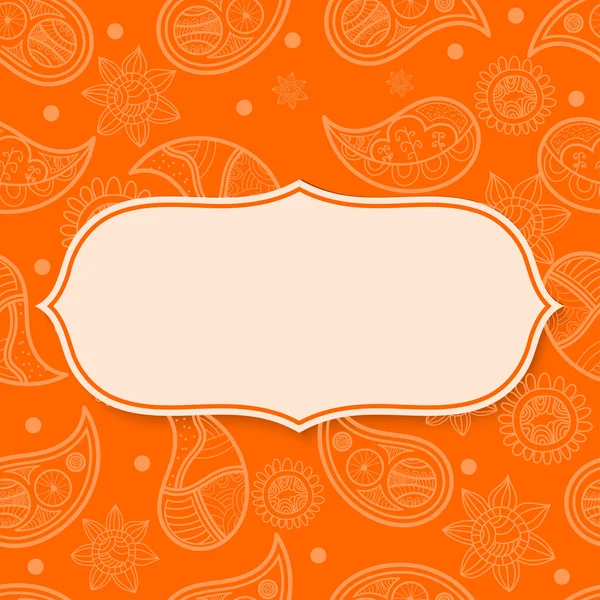 Abstract frame on an orange background with paisley pattern. — Stock Vector