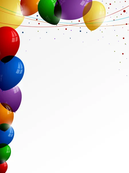 Balões coloridos em um fundo branco com fios coloridos e — Vetor de Stock
