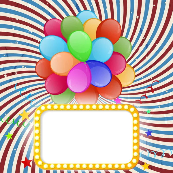 Banner de vacaciones con globos de color sobre el fondo radiante — Vector de stock