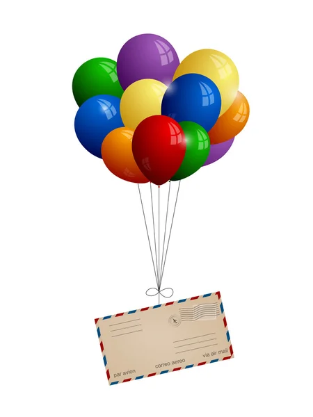 Carta de correio aéreo para um bando de balões — Vetor de Stock
