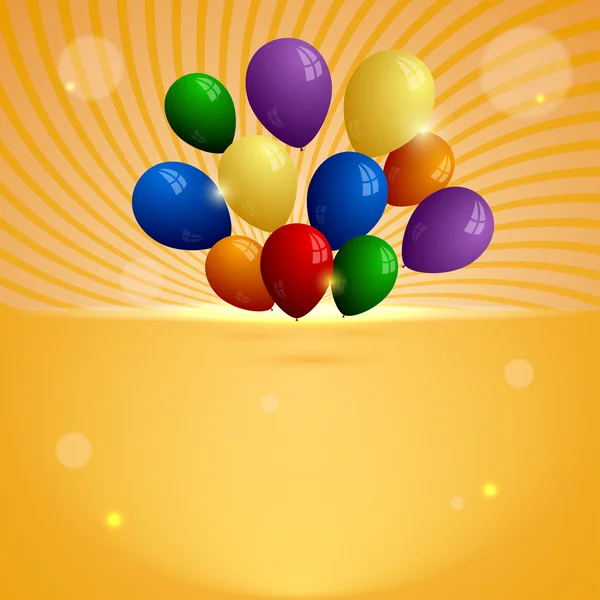 用射线和彩色的气球的橙色背景 — 图库矢量图片