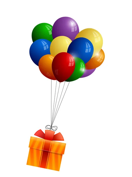 Bos van ballonnen en gift — Stockvector
