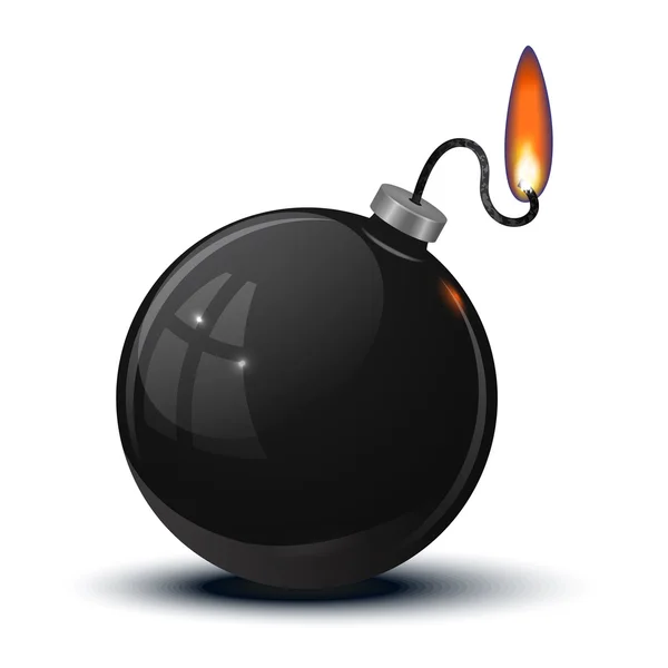 An old round bomb with a lit fuse — Stock Vector