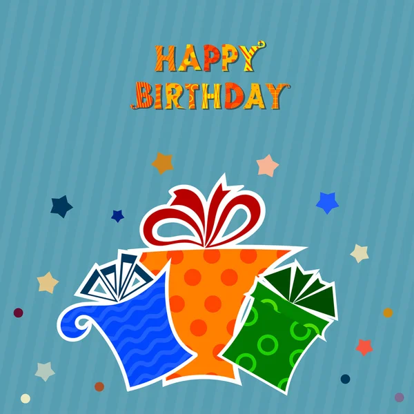 Blue background with gifts on birthday — Stock Vector