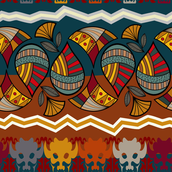 Бесшовный рисунок с головой буйвола и цветком лотоса
