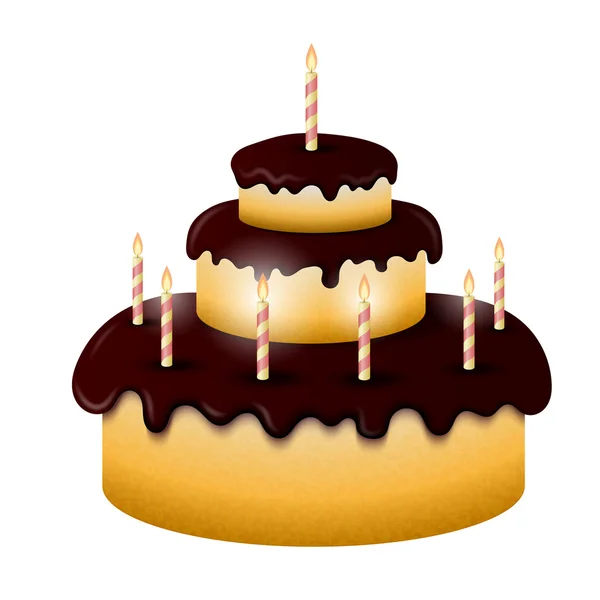 Pastel de chocolate con velas encendidas — Vector de stock