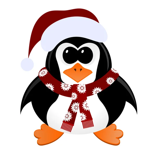 Cartoon pinguïn met kerstmuts en sjaal — Stockvector