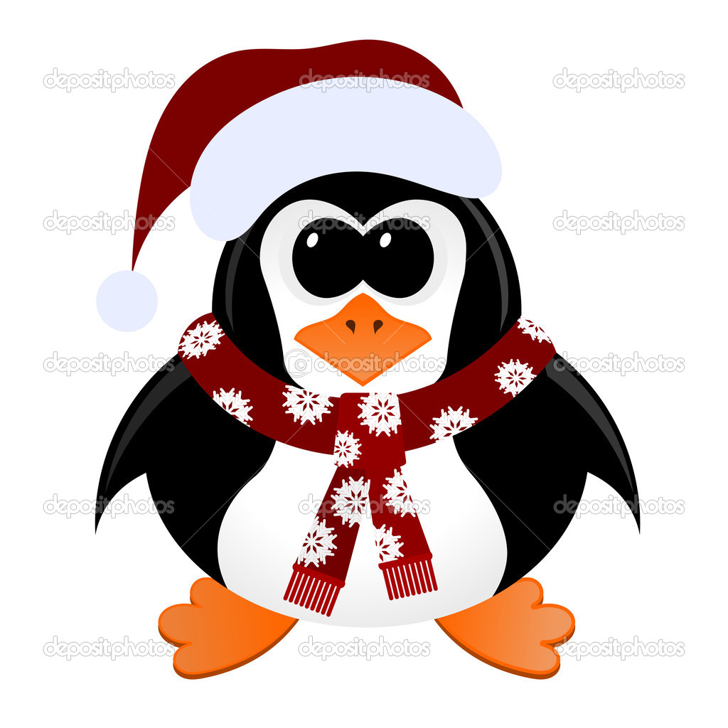 stock illustration cartoon penguin with christmas hat