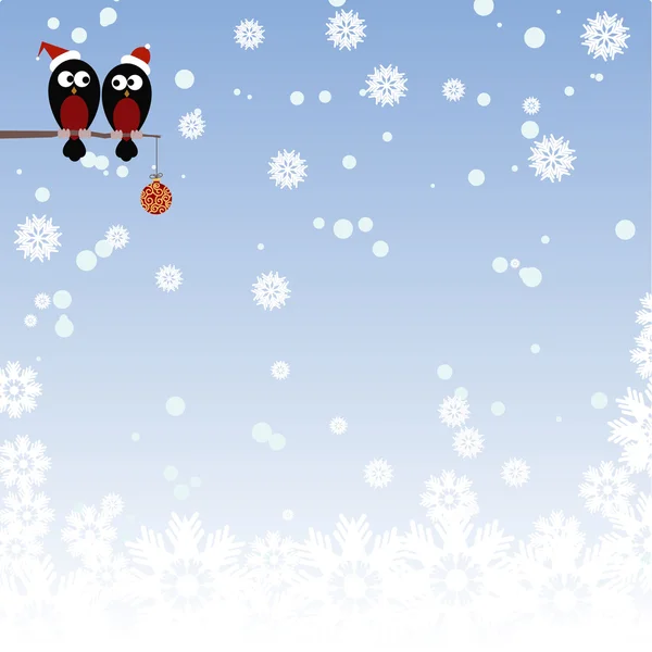 Pareja de amantes Bullfinch en una rama en la nieve — Vector de stock