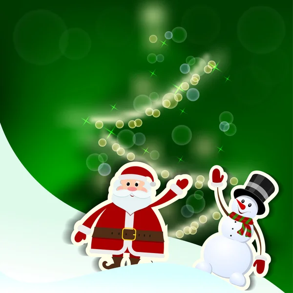 Christmas card with Santa Claus, tree and snowman — Stock Vector