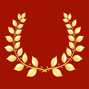 kırmızı zemin üzerine altın defne çelengi