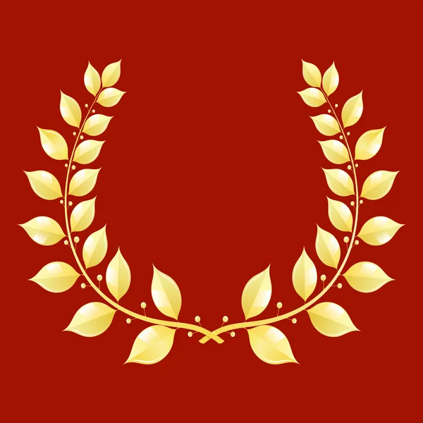 Ghirlanda d'alloro d'oro su sfondo rosso — Foto Stock