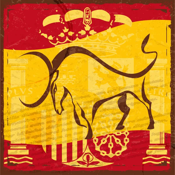 Grunge spanische Flagge mit dem Emblem und der Silhouette eines Blacs — Stockfoto