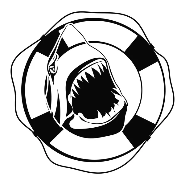 Hai im Rettungsring auf weißem Hintergrund — Stockvektor