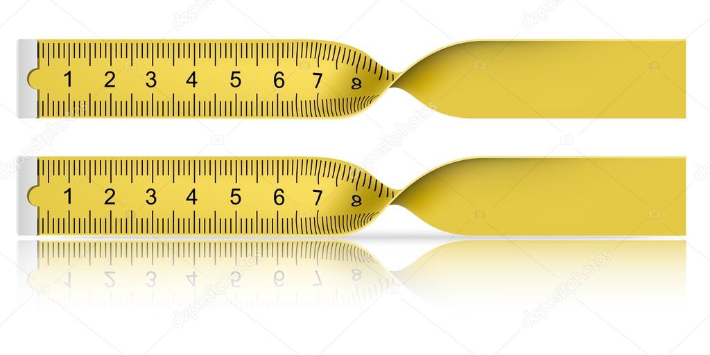 Yellow measuring tape with reflection