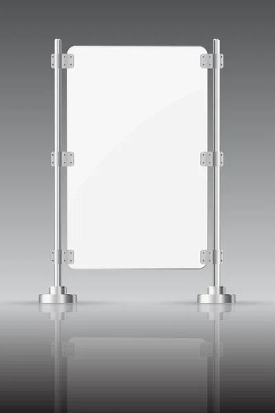 Glazen scherm met metalen rekken op een donkere achtergrond met spiegelen — Stockvector