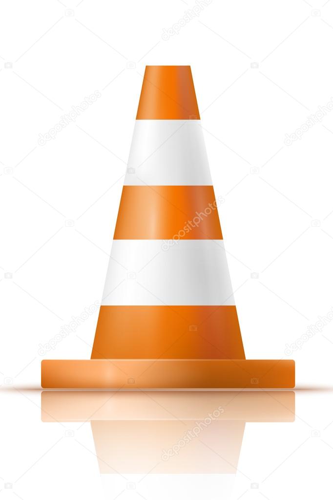 Orange plastic traffic cone with reflection