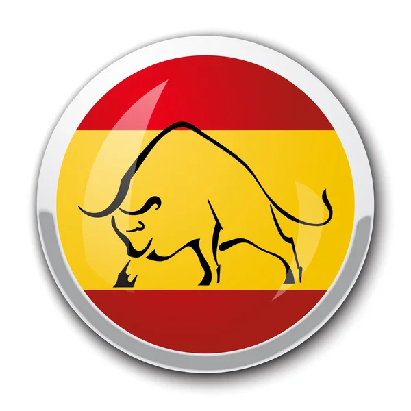 Silueta de un toro en la bandera nacional de España — Vector de stock
