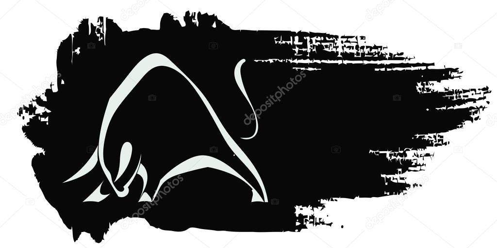 Silhouette strong charging bull on black grungy background