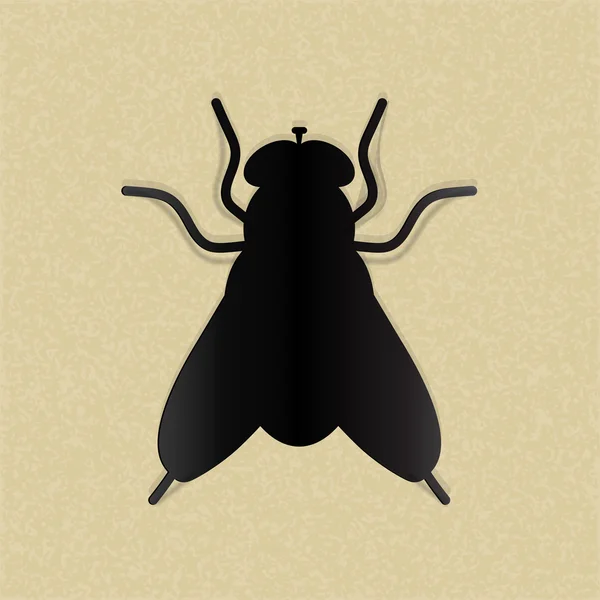 Silueta negra de una mosca sobre papel amarillo — Vector de stock