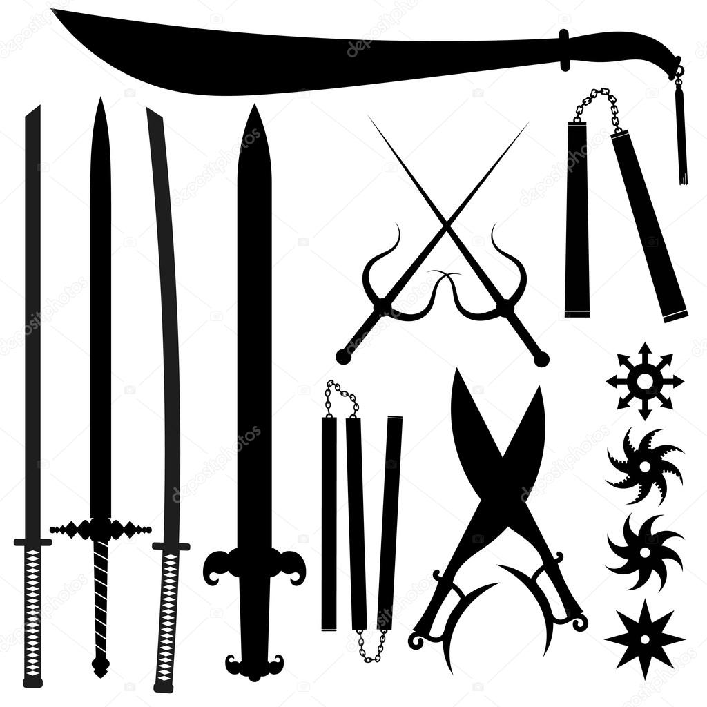 Set of silhouettes bladed weapons