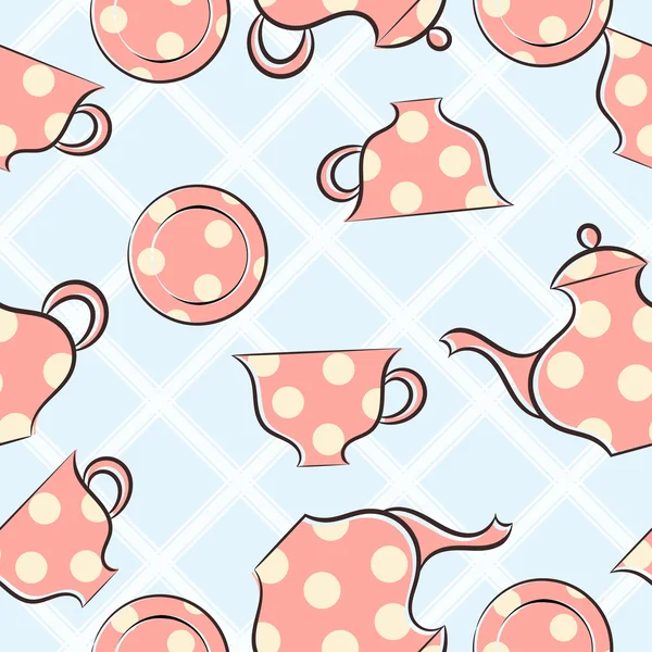 Seamless pattern with cups and teapot — Stock Vector