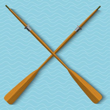 Two wooden oars on wavy background clipart