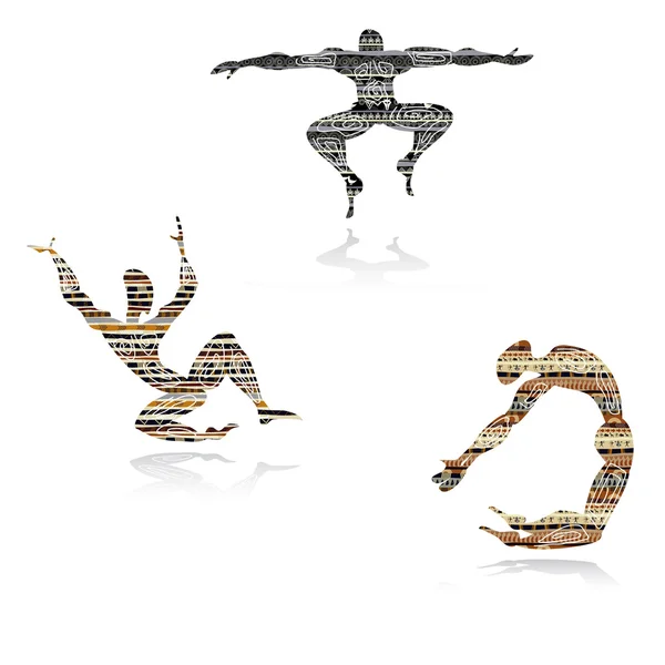 Silhouet van de mens in etnische stijl dansen — Stockvector