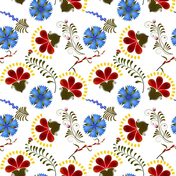 Nahtlose Textur mit roten und blauen Blumen — Stockvektor