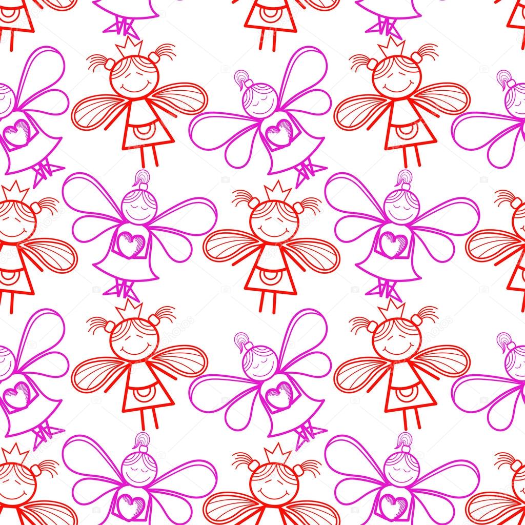 Seamless pattern with little fairies