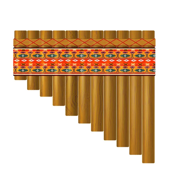 Realistic portrayal of the pan flute with traditional Indian pat — Stock Vector