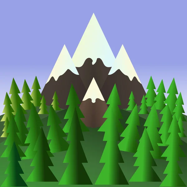 Paisaje con pinos y montañas. Vector de stock — Archivo Imágenes Vectoriales