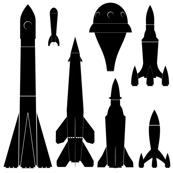 Sada černé siluety raket — Stockový vektor