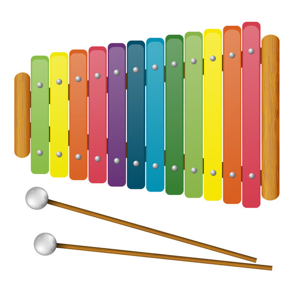 Детские музыкальные инструменты - игрушка - ксилофон на белом бэкгре
