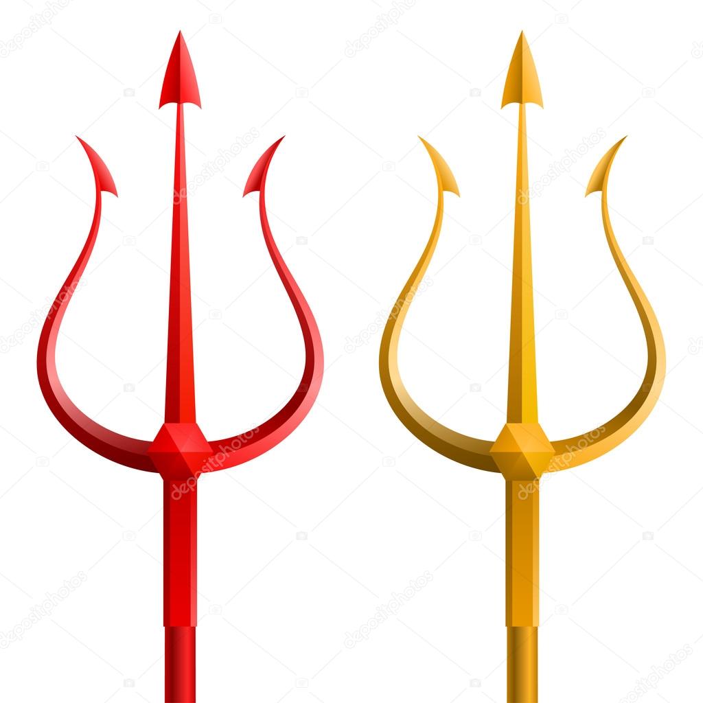 Red and gold trident on a white background