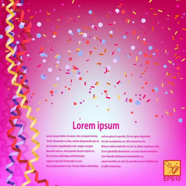 Pink background with confetti and serpentine. Sample for your fe — Stock Vector