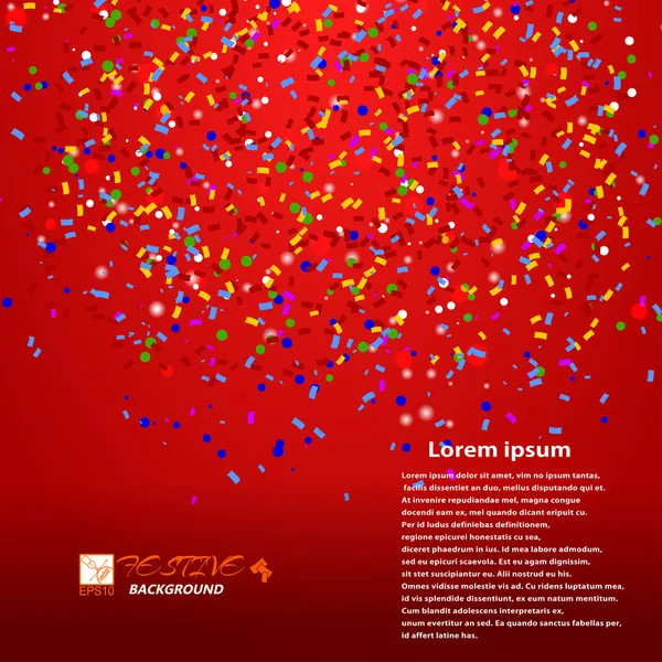紙吹雪と赤の背景。あなたのお祝い設計のためのサンプルです。ve — ストックベクタ