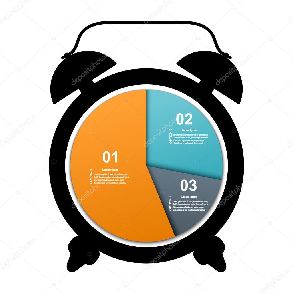 Abstract alarm clock with colored elements of infographics. Vect
