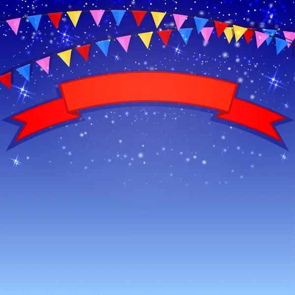 Festlig blå bakgrund med flaggor och konfetti. vektor illustra — Stock vektor
