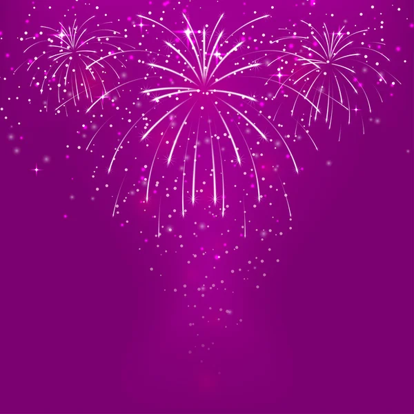 紫色の背景に花火で抽象的な背景。ベクトル — ストックベクタ