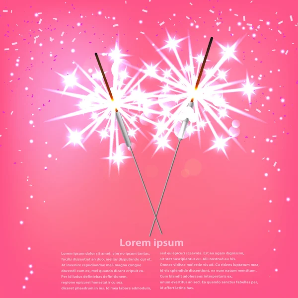 Couple with sparklers on a pink background. Vector illustration. — Stock Vector