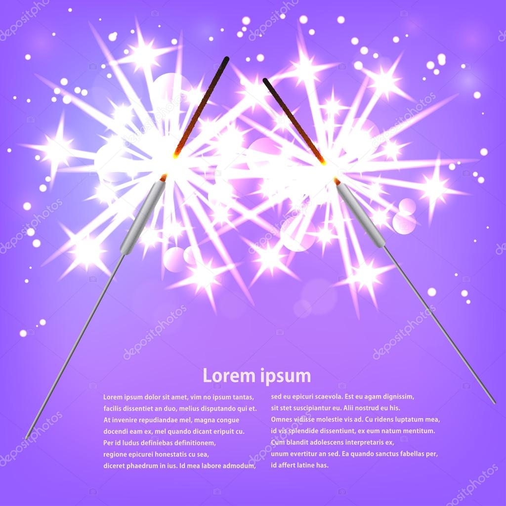 Couple with sparklers on a purple background. Vector illustratio