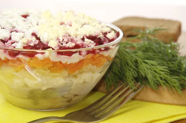 Salada de arenque tradicional russa — Fotografia de Stock