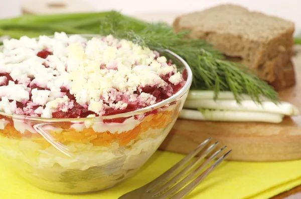 Salada de arenque tradicional russa — Fotografia de Stock