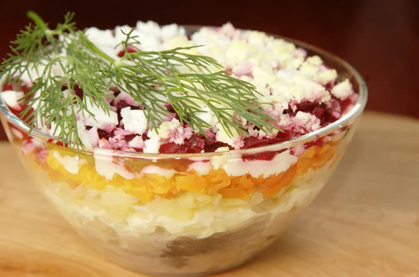 Russische traditionele haring salade — Stockfoto