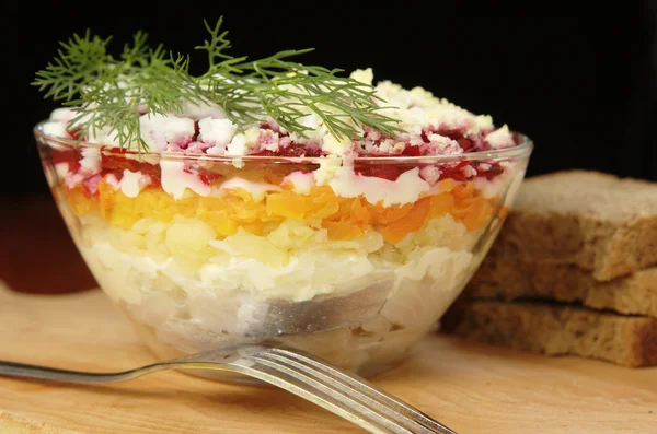 Russian traditional herring salad — Stock Photo, Image
