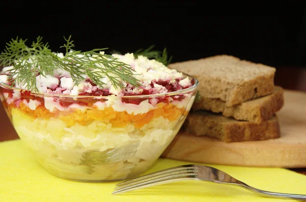 Russian traditional herring salad — Stock Photo, Image