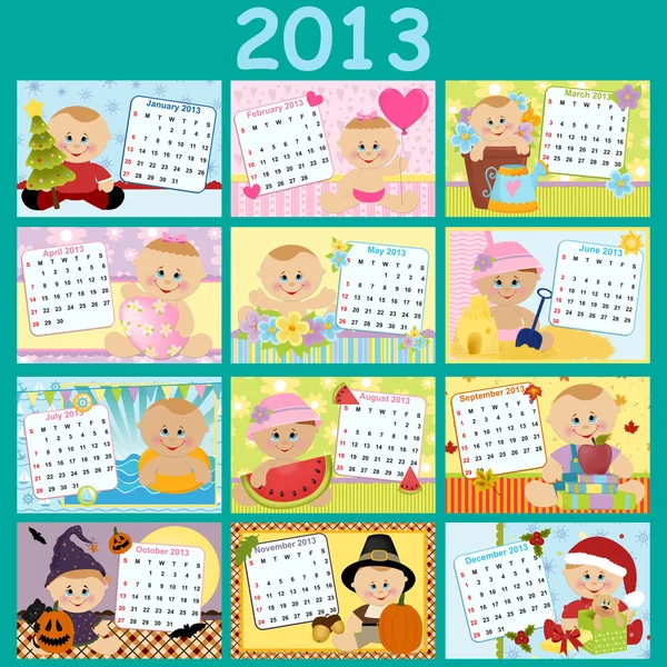 Baby's monthly calendar for 2013 — Stock Vector